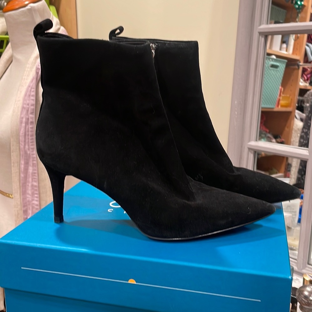 Black Suede Pointed Toe Booties - image 1